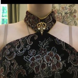 NWT Vintage Black Halter Velvet Cocktail Dress